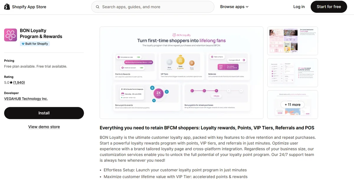 BON Loyalty Program & Rewards app on the Shopify App Store — Built for Shopify, points, VIP tiers, and referrals to drive repeat purchases