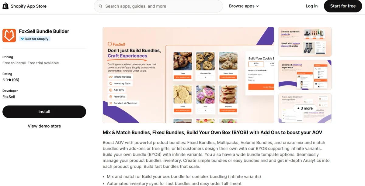 FoxSell Bundle Builder app on the Shopify App Store — Built for Shopify, mix and match bundles, fixed bundles, and build-your-own-box to boost AOV