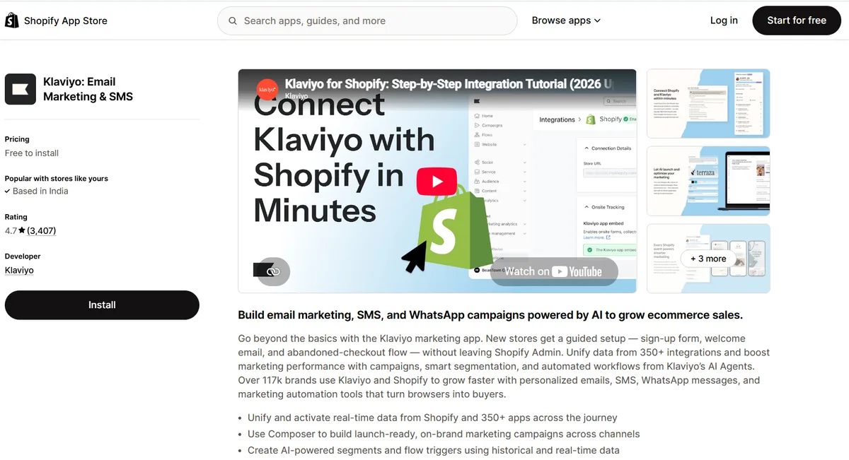 Klaviyo: Email Marketing & SMS app on the Shopify App Store — AI-powered email, SMS, and WhatsApp campaigns with segmentation and marketing automation