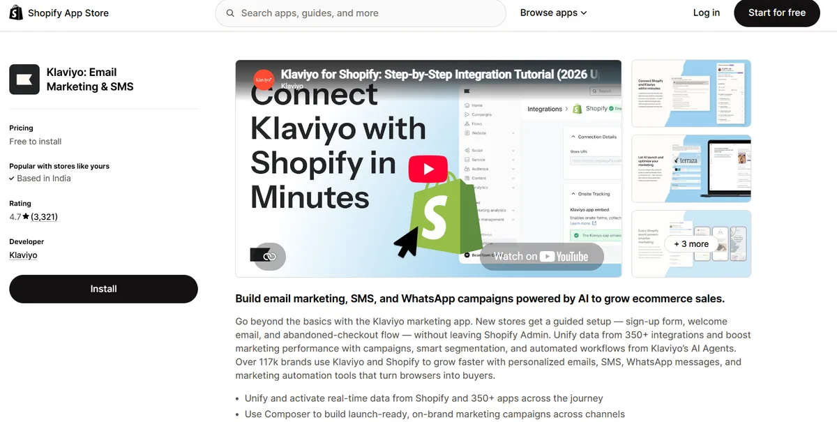 Klaviyo: Email Marketing & SMS app on the Shopify App Store — AI-powered email, SMS, and WhatsApp campaigns with segmentation and automation
